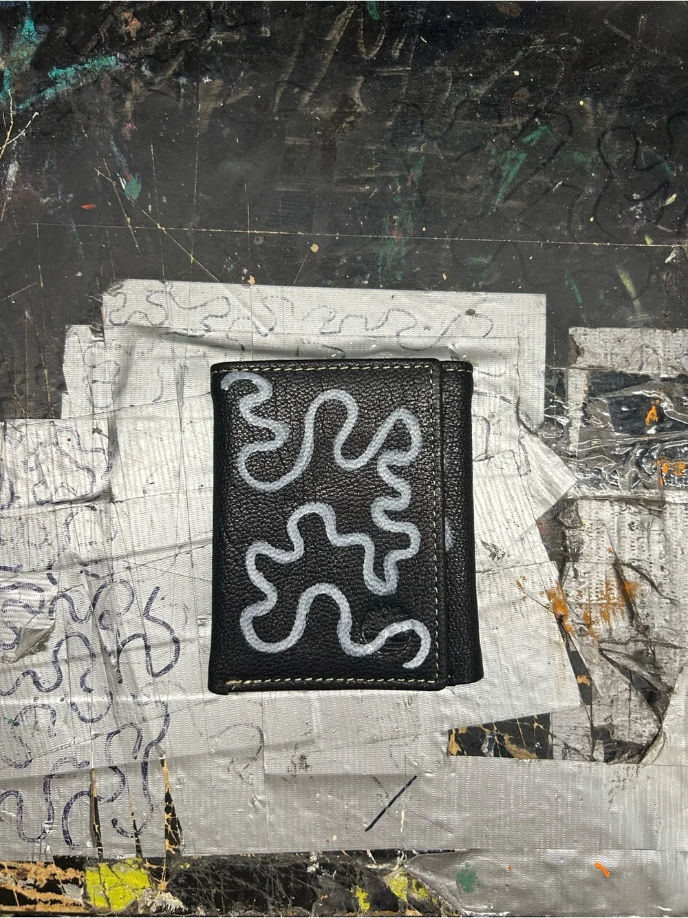Timberland Black Wallet with White Abstract Stitching